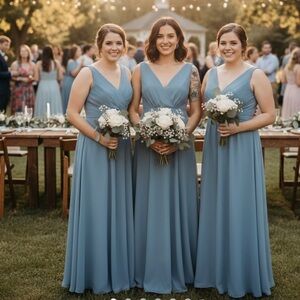 Lulus Sz S Blue Chiffon Max V Neck Wedding Bridesmaid Dress